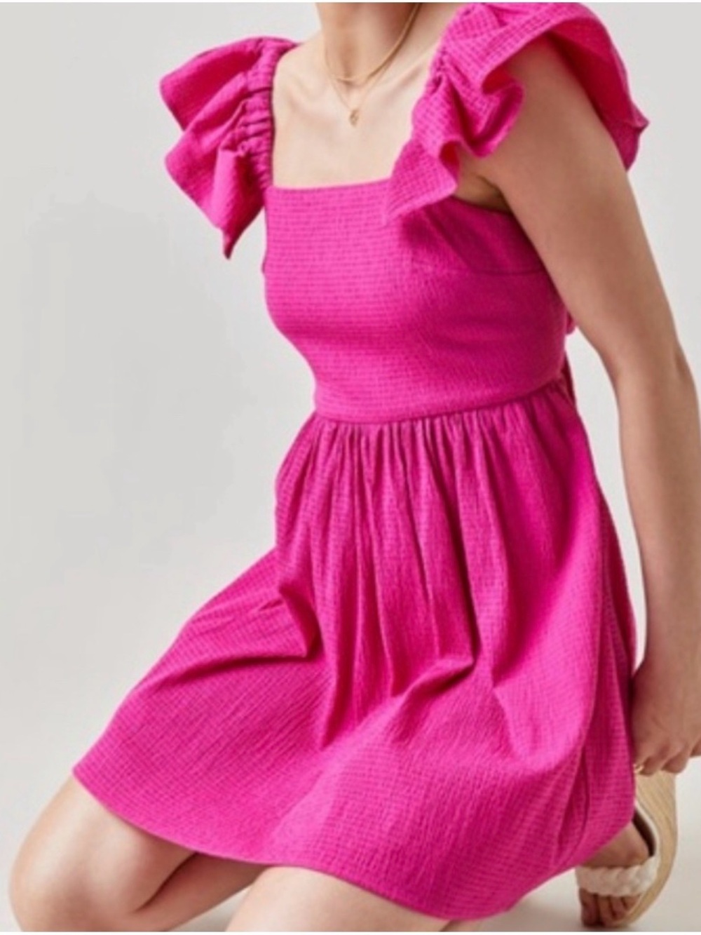 Francesca’s Bella Ruffle Sleeve Bow Back Mini Dress XS